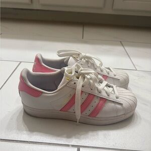 Adidas White Sneakers with Pink Accents